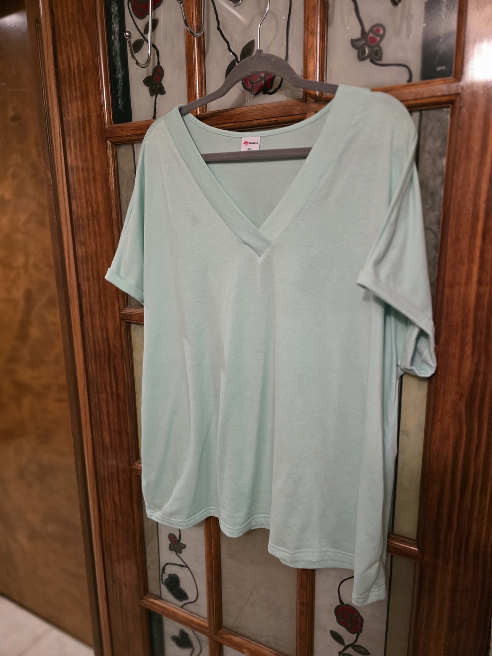 Relaxed V-Neck Women's Top in Light Mint by Unbranded